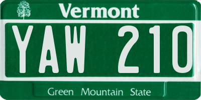 VT license plate YAW210