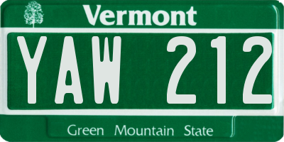 VT license plate YAW212