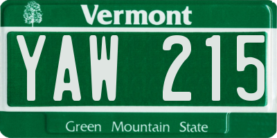 VT license plate YAW215