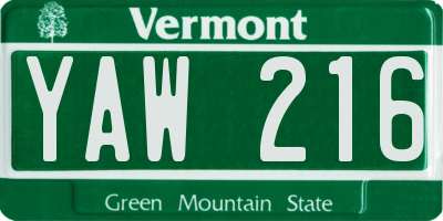 VT license plate YAW216