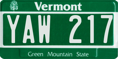 VT license plate YAW217