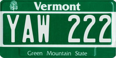 VT license plate YAW222