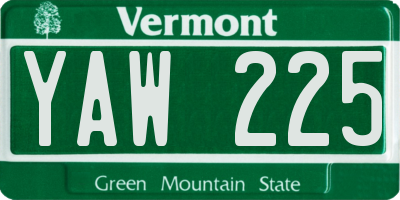 VT license plate YAW225