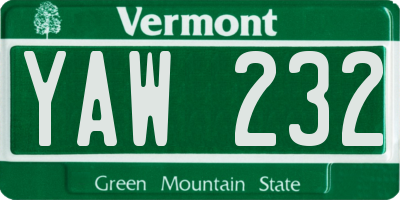 VT license plate YAW232