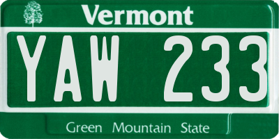 VT license plate YAW233