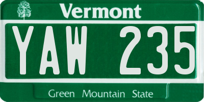 VT license plate YAW235