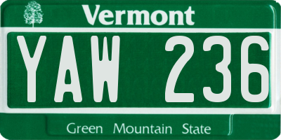 VT license plate YAW236