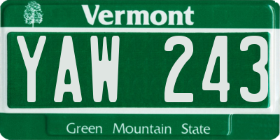 VT license plate YAW243