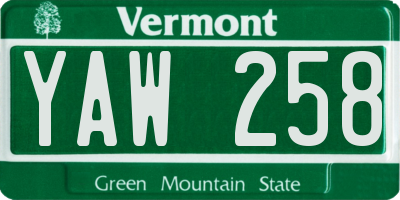 VT license plate YAW258