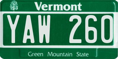 VT license plate YAW260