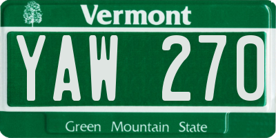 VT license plate YAW270
