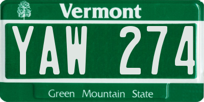 VT license plate YAW274
