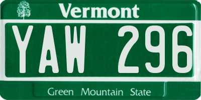 VT license plate YAW296