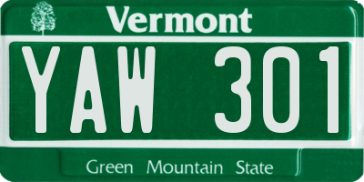 VT license plate YAW301