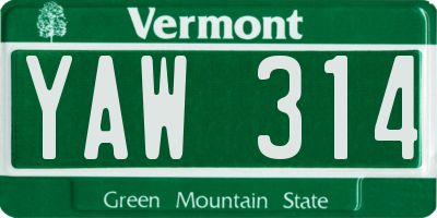 VT license plate YAW314
