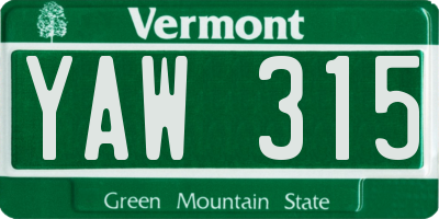 VT license plate YAW315