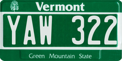 VT license plate YAW322