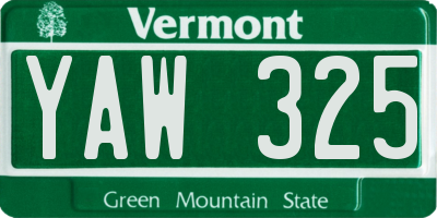 VT license plate YAW325