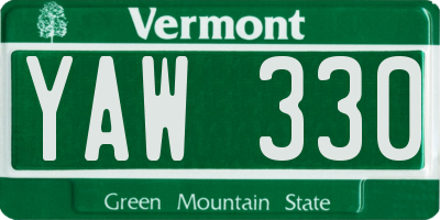 VT license plate YAW330