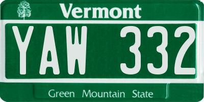 VT license plate YAW332