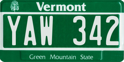 VT license plate YAW342