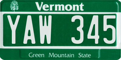 VT license plate YAW345