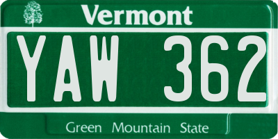 VT license plate YAW362