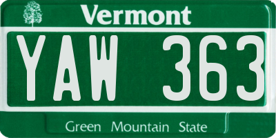 VT license plate YAW363