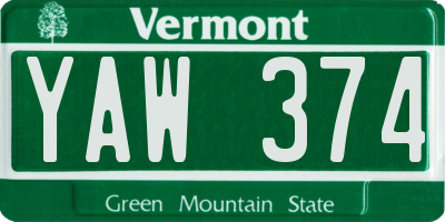VT license plate YAW374