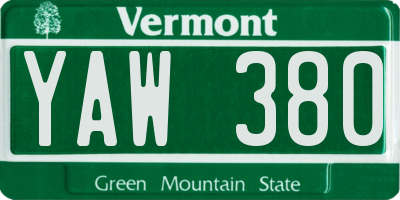 VT license plate YAW380
