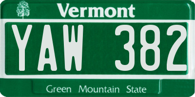 VT license plate YAW382