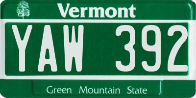 VT license plate YAW392