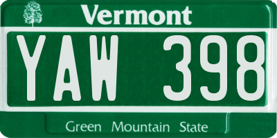 VT license plate YAW398