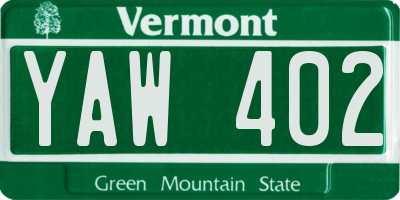 VT license plate YAW402