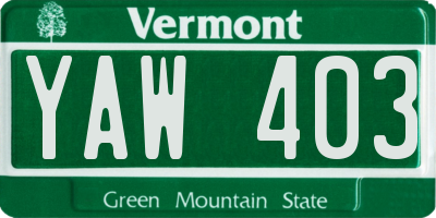 VT license plate YAW403