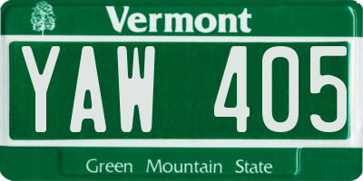 VT license plate YAW405