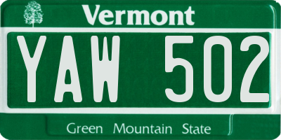 VT license plate YAW502
