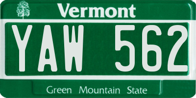 VT license plate YAW562
