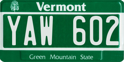 VT license plate YAW602