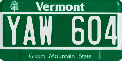 VT license plate YAW604
