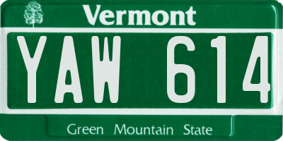 VT license plate YAW614