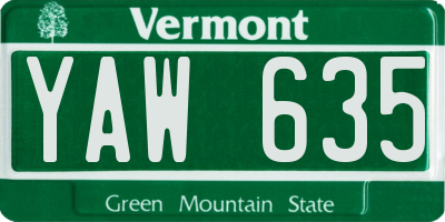 VT license plate YAW635