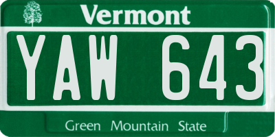 VT license plate YAW643