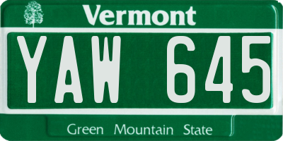 VT license plate YAW645