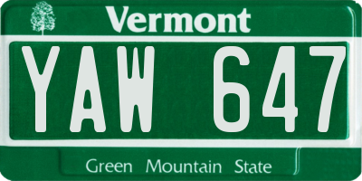 VT license plate YAW647