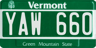 VT license plate YAW660