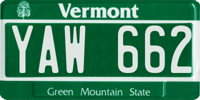 VT license plate YAW662