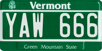 VT license plate YAW666