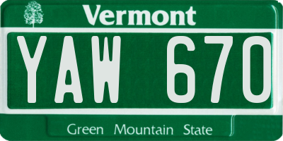 VT license plate YAW670