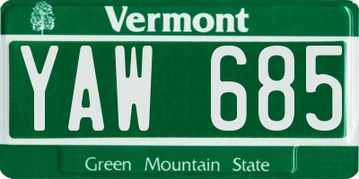 VT license plate YAW685